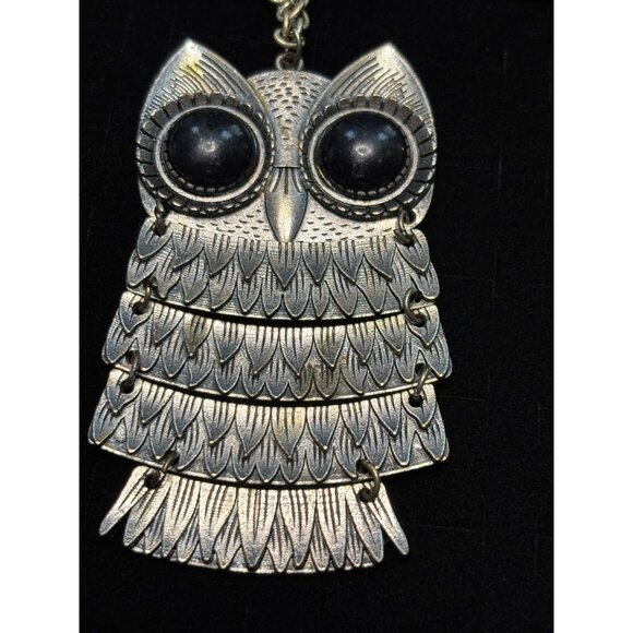 Vintage Silver Owl Pendant Necklace & Earrings Set 18 Chain Articulated Pendant - Picture 11 of 12